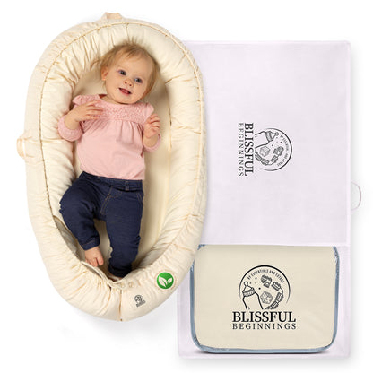 Organic Baby Lounger with Travel Bag (Beige)